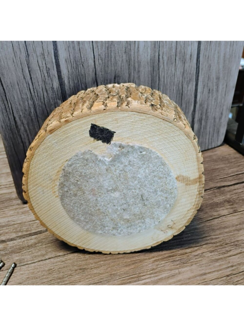 Vintage 1950s Tree Bark Nut Bowl w Silver Nutcracker & 6 Picks, Rustic Wooden - Picture 11 of 11